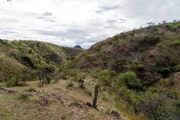 panoramic view of mountain landscape and blue sky
