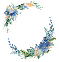 Fototapeta na wymiar Floral winter wreath illustration. Christmas Decoration Print Design Template