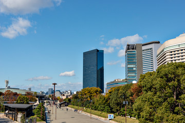 View of office area of Osaka city from Osaka castle park