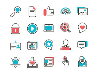 social media icons set line and fill