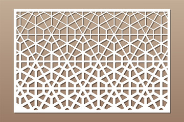 Decorative card for cutting. Linear geometric mosaic pattern. Laser cut. Ratio 2:3. Vector illustration.