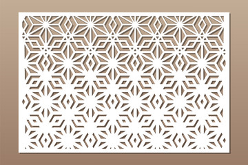 Decorative card for cutting. Linear geometric mosaic pattern. Laser cut. Ratio 2:3. Vector illustration.