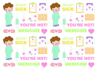 Health care and medicine elements set in cartoon style. Vector pattern.