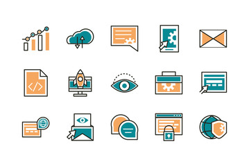 web development icons collection line and fill