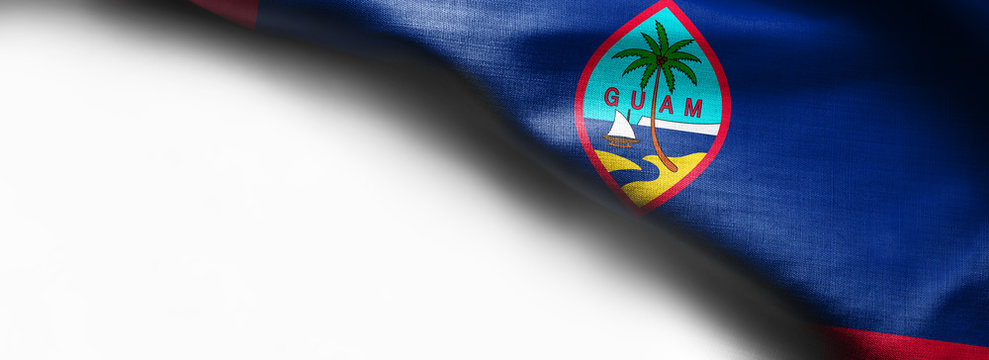 Fabric texture of the Guam Flag background - flag on white background - right top corner - free copy space - Powered by Adobe