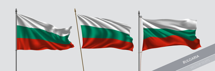 Set of Bulgaria waving flag on isolated background vector illustration