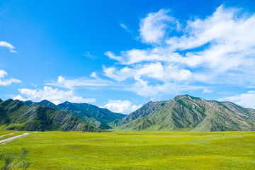 Steppe landscape with mountains on the background