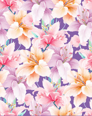 Elegant beautiful watercolor magnolia flower and seamless pattern