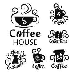 Coffee shop or house isolated icons, hot drink in steaming cup