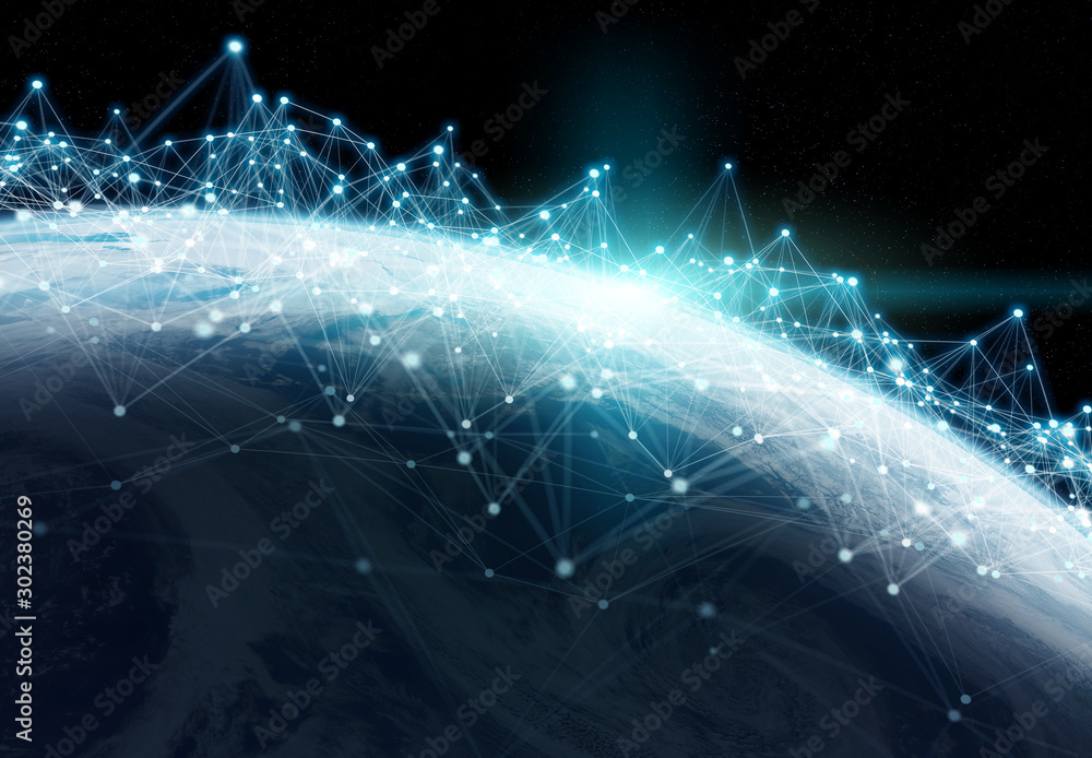 Leinwandbilder Global datas exchanges and connections system over the globe 3D rendering elements of this image furnished by NASA