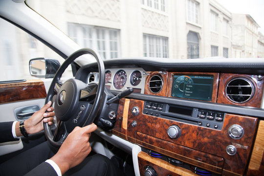 Rolls Royce Phantom Interior View Of Luxury Car Dashboard Steering Wheel Supercar With Driver