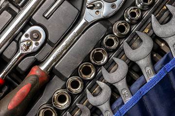 Men tools background. Worker tools and  equipments close-up.
