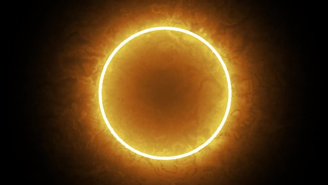 Circle hot flare glowing effect with black background.Color light lens flare. easy to add overlay or screen filter.Lens flare light over black background.Ring of fire reveal motion