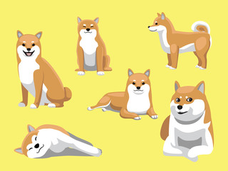 Shiba Inu Dog Poses Cute Cartoon Vector