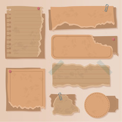 Set of old paper. Vintage scrapbooks papers and retro photo book scraps. vintage paper objects, Brown paper textures and labels illustrations.  different aged paper objects for your layouts.