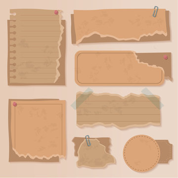 Set of old paper. Vintage scrapbooks papers and retro photo book scraps. vintage paper objects, Brown paper textures and labels illustrations.  different aged paper objects for your layouts.