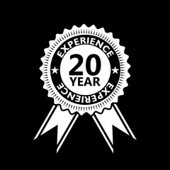 20 Years Experience sign isolated on black background