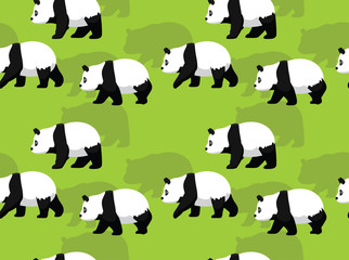 Panda Bear Walking Cartoon Vector Illustration Seamless Pattern Wallpaper-01