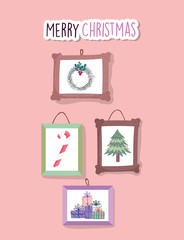 merry christmas celebration hanging frames decoration wall