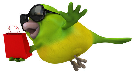 Fun green bird - 3D Illustration