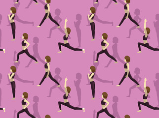 Warrior I Pose Yoga Manga Tutorial How Cartoon Vector Illustration Seamless Pattern Wallpaper-01