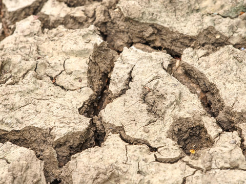 Cracks in salty mud from above. Cracks in mud due to drought.