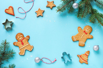 Christmas composition with gingerbread cookies