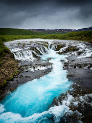 Blue Bruarfoss waterfalls in iceland