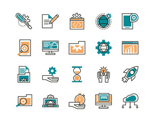 web development icons collection line and fill
