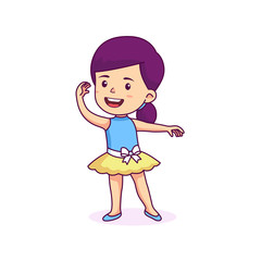 Cute Little girl ballerina wear tutu dress, vector cartoon illustration