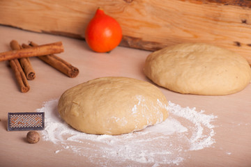 dough and cinnamon ready in the kitchen for Christmas cookies