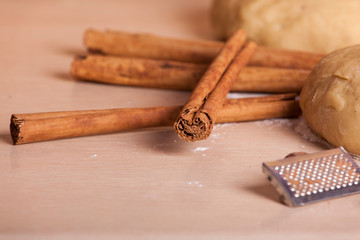 dough and cinnamon ready in the kitchen for Christmas cookies