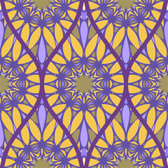 Decorative Colorful Floral Ornament With Decorative Border. Ethnic Seamless Decoration. Vector illustration/ Brown purple color