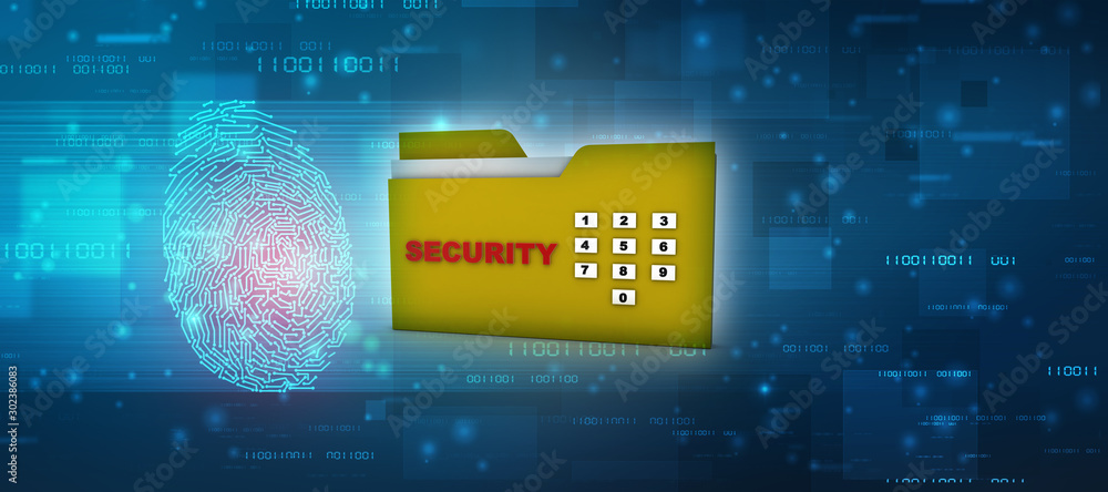 Poster yellow folder and lock. data security concept. 3d rendering
