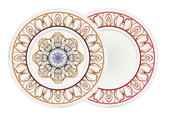 Set of round floral frame and mandala ornament. Vector illustration.