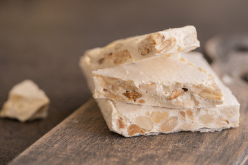 Close up of Turron, hard nougat ,Spanish Christmas sweet.
