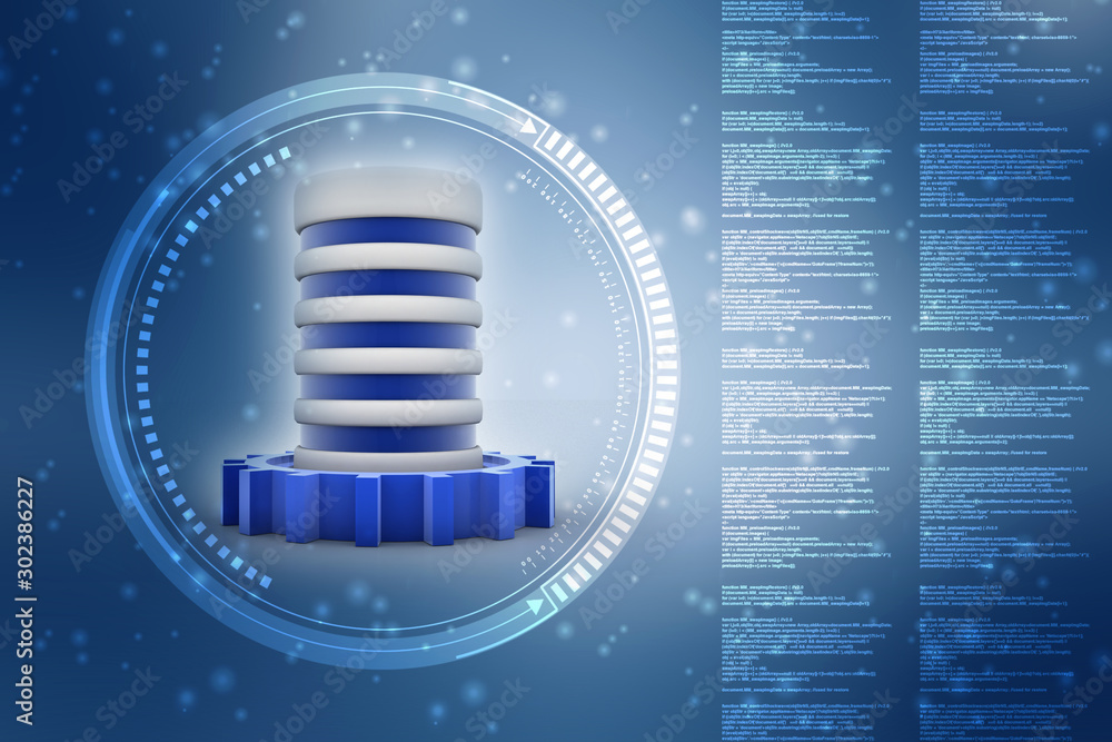 Poster 3d illustration database storage security concept. disk with gear