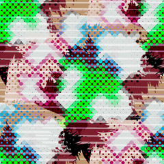 Seamless pattern halftone design. Urban textile print with watercolor effect. Striped fashion background.