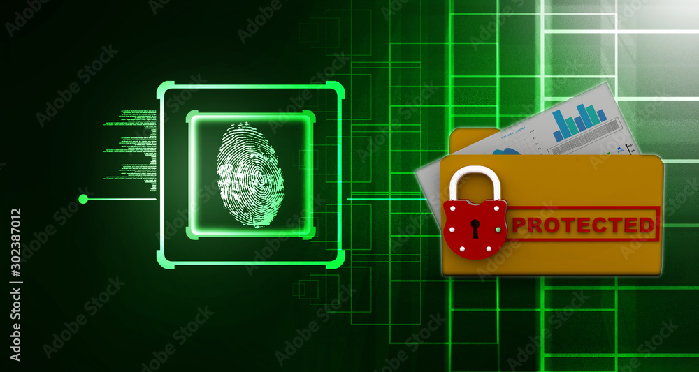 Poster yellow folder and lock. data security concept. 3d rendering
