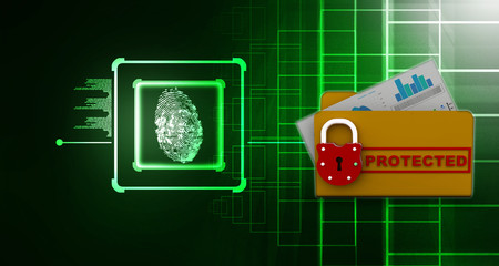 Yellow folder and lock. Data security concept. 3D rendering