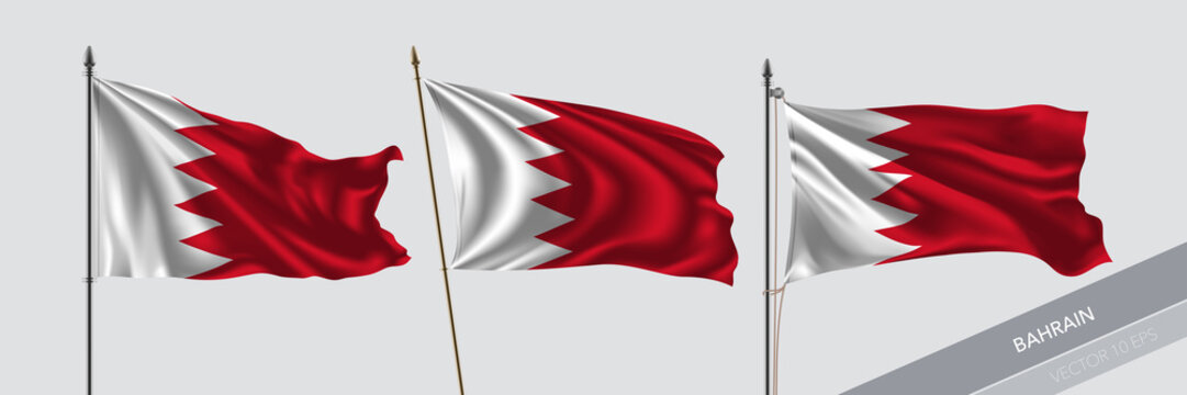 Set of Bahrain waving flag on isolated background vector illustration