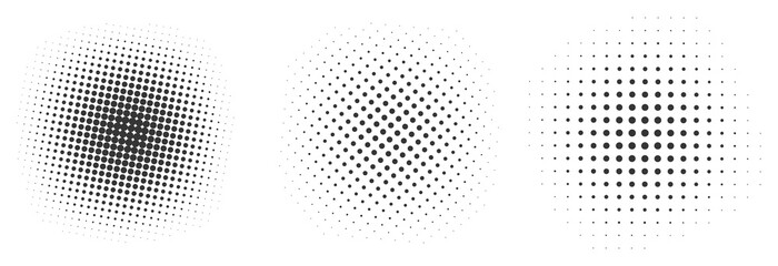 Set of black halftone dots backgrounds. © chekman
