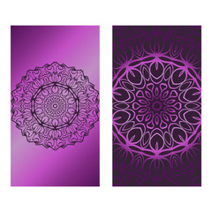 Decorative Template Card with Round Mandala From Floral Elements. Vector Illustration. For Coloring Book, Greeting Card, Invitation. Anti-Stress Therapy Pattern