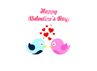 Happy Valentine's day vector pattern with two abstract cartoon birds and hearts