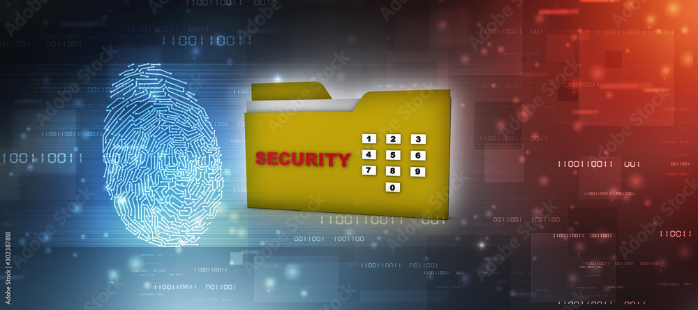 Poster yellow folder and lock. data security concept. 3d rendering