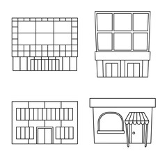 Vector illustration of supermarket and building icon. Set of supermarket and city stock symbol for web.