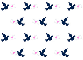 Fototapeta premium abstract vector pattern for Valentine's Day with birds and hearts on a white background