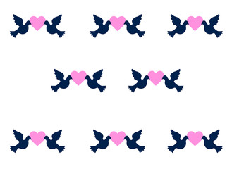 abstract vector pattern for Valentine's Day with birds and hearts on a white background