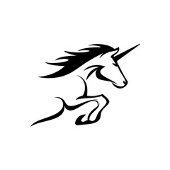 Magic unicorn silhouette, Stylish icons,vintage, background, horses tattoo. Hand drawn unicorn vector illustration, outline black.