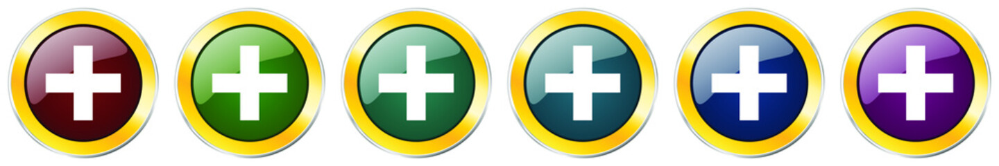 Fototapeta premium Cross glossy icon set, hospital silver metallic golden vector illustrations in 6 options for web design and mobile applications